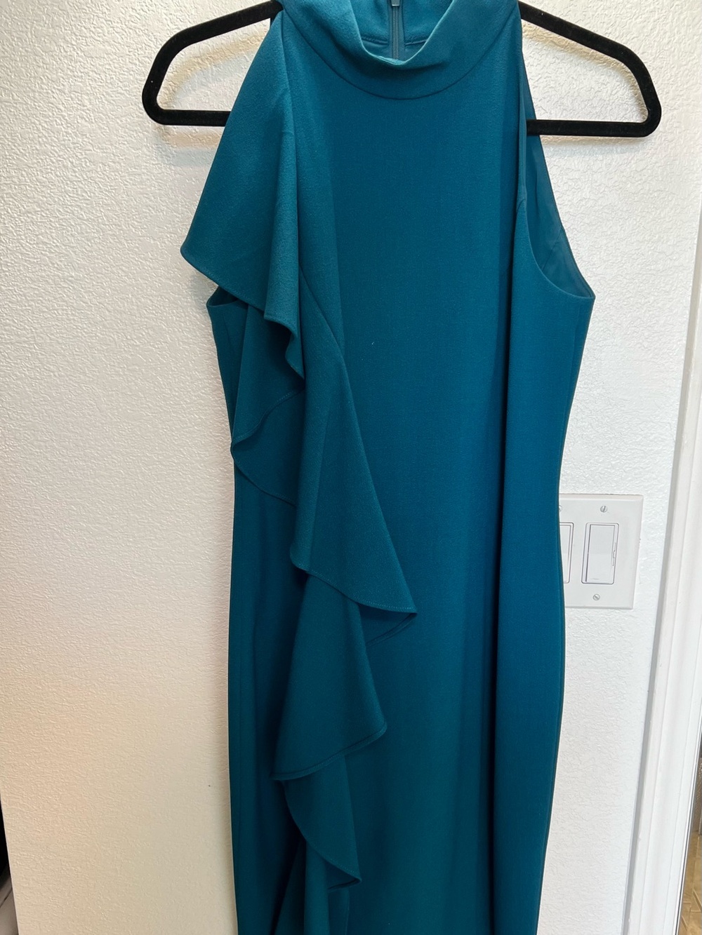 Eliza J Teal One-Shoulder Ruffle Evening Dress